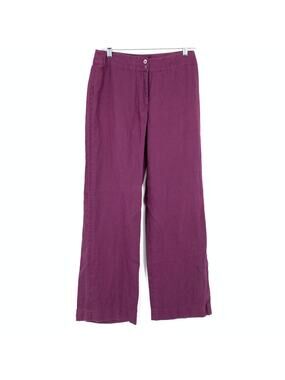 123 Paris Wide Trouser Leg 100% Linen Pants Womens Size 8 Purple Plum